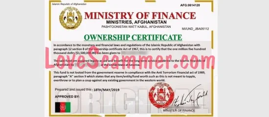 Fake certificate used by a scammer.