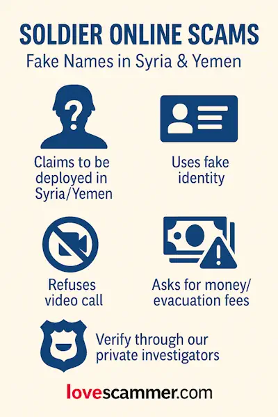 Soldier Online Scams - Fake Names in Syria and Yemen.