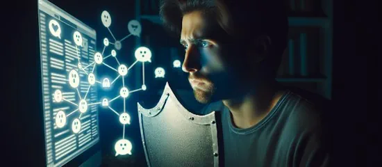 Illustration of caution in online conversations on a dating site