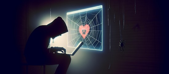 How to protect yourself from love scams? Illustration of a person using a laptop for online dating scam